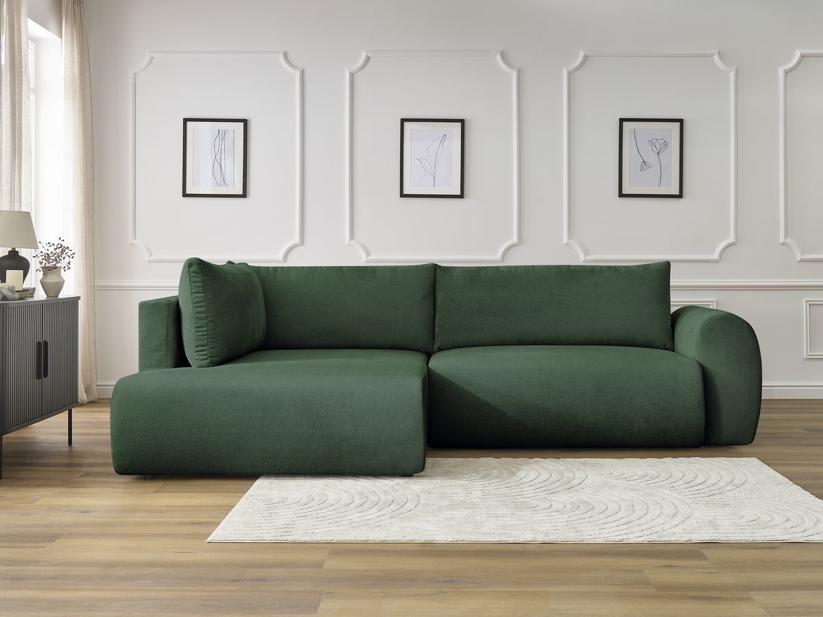 Canapé d'angle L convertible coffre LUCIEN tissu lisse vert angle gauche BOBOCHIC 3 places - Vue supplémentaire 3