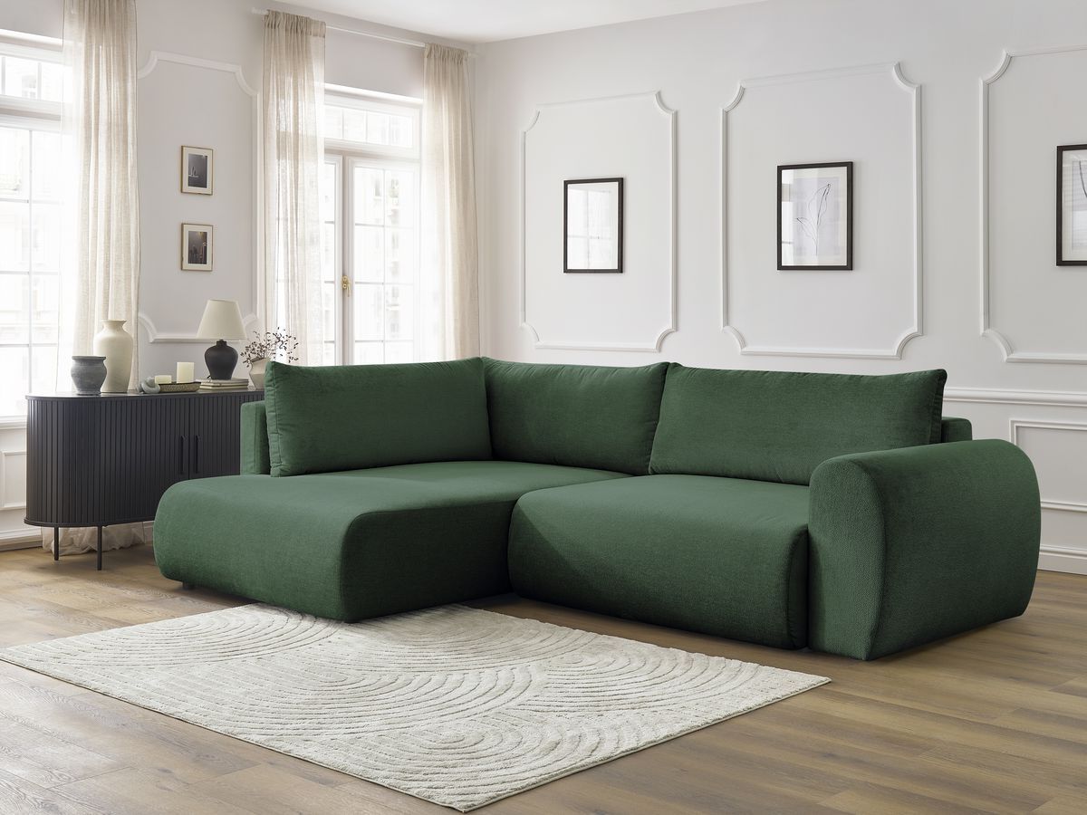 Canapé d'angle L convertible coffre LUCIEN tissu lisse