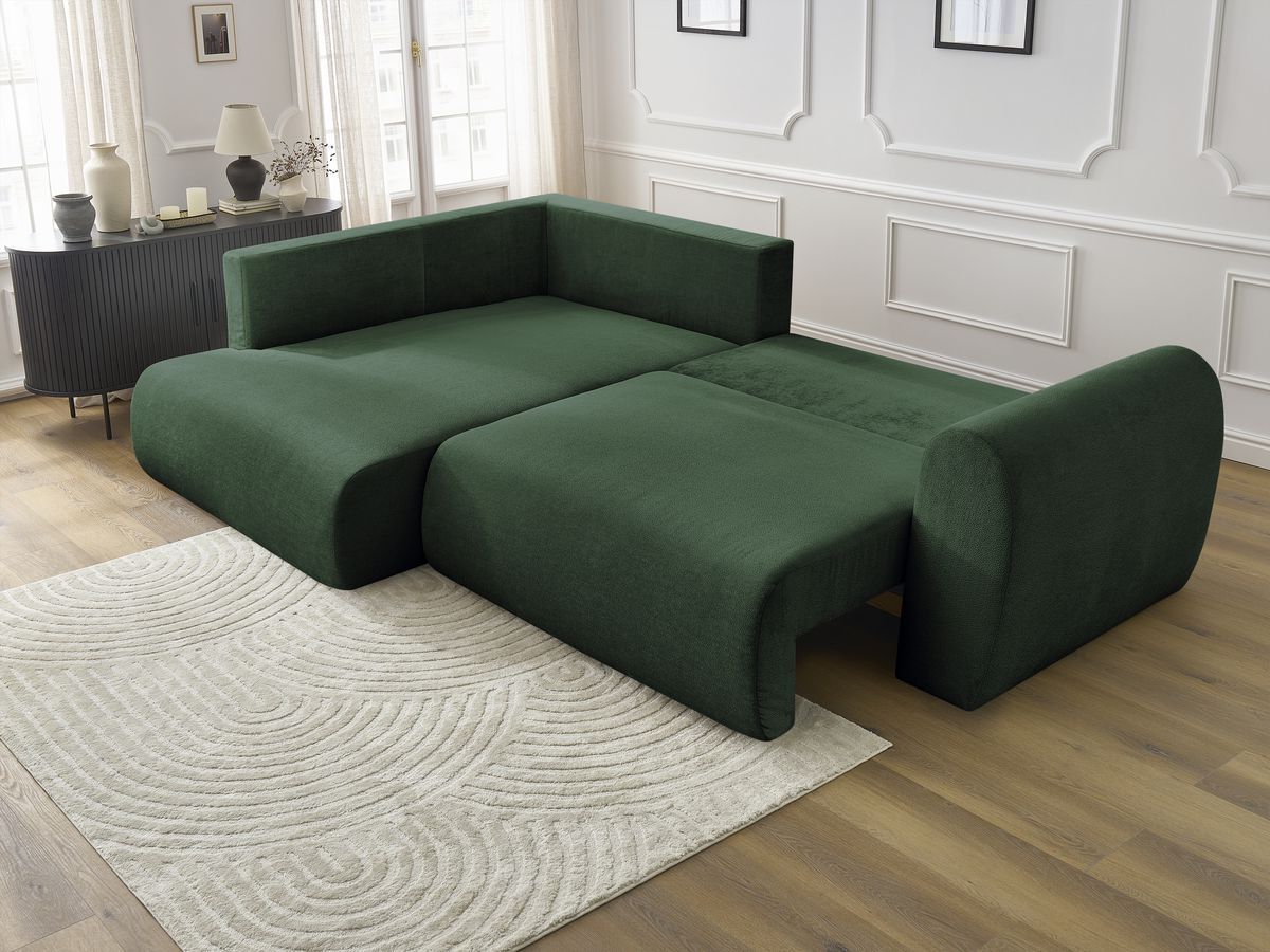 Canapé d'angle L convertible coffre LUCIEN tissu lisse
