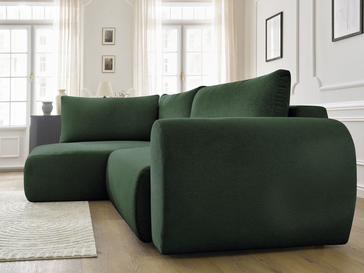 Canapé d'angle L convertible coffre LUCIEN tissu lisse