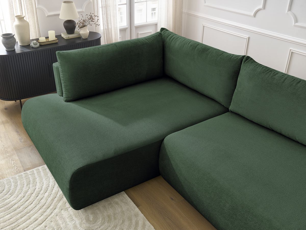 Canapé d'angle L convertible coffre LUCIEN tissu lisse