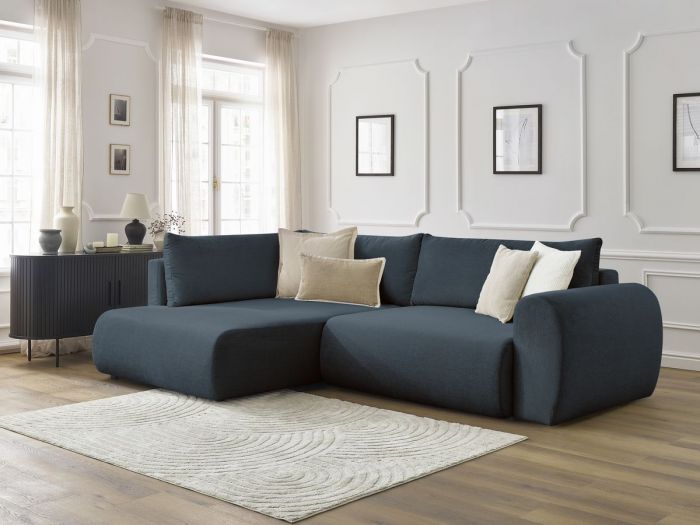 Canapé d'angle L convertible coffre LUCIEN tissu lisse