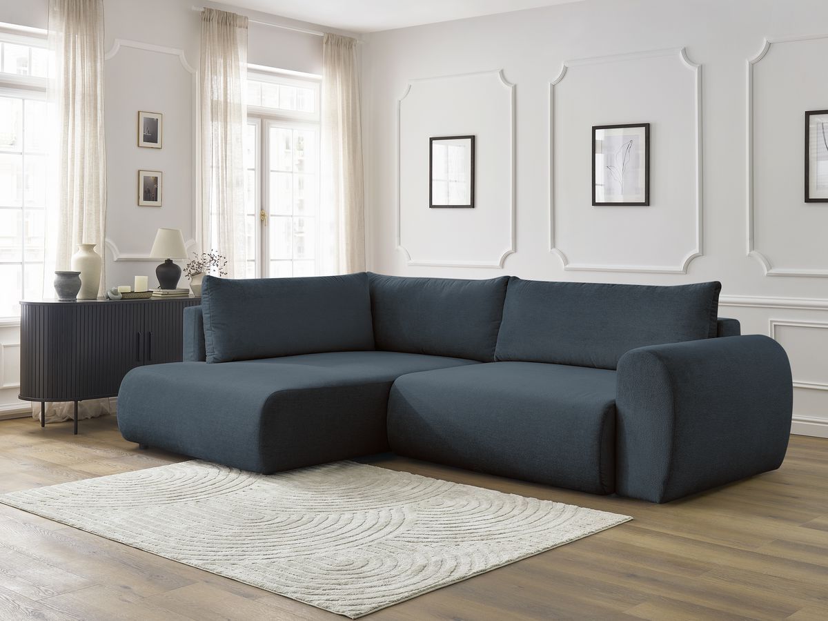 Canapé d'angle L convertible coffre LUCIEN tissu lisse