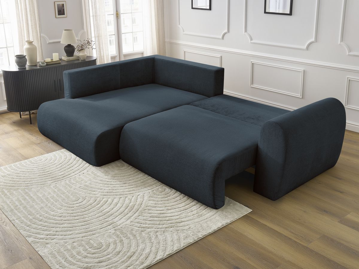Canapé d'angle L convertible coffre LUCIEN tissu lisse