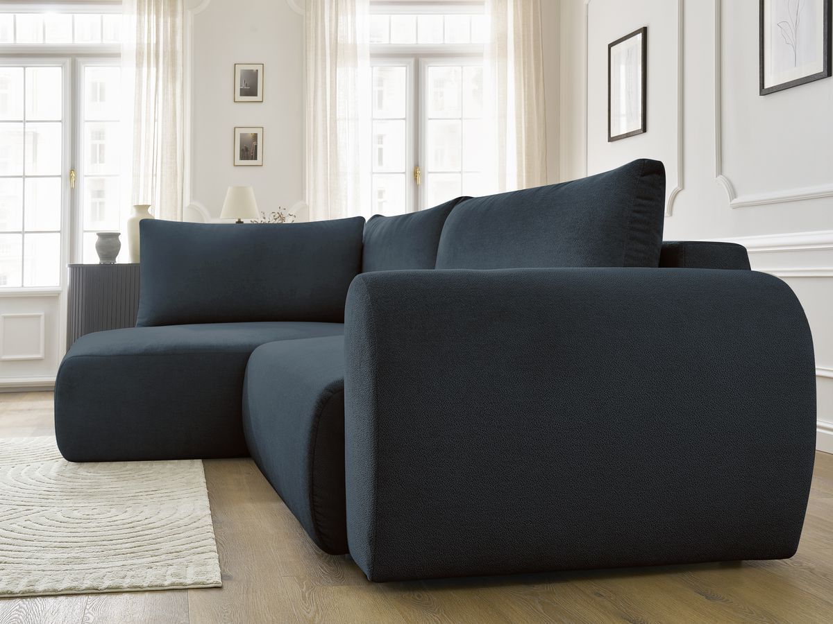 Canapé d'angle L convertible coffre LUCIEN tissu lisse