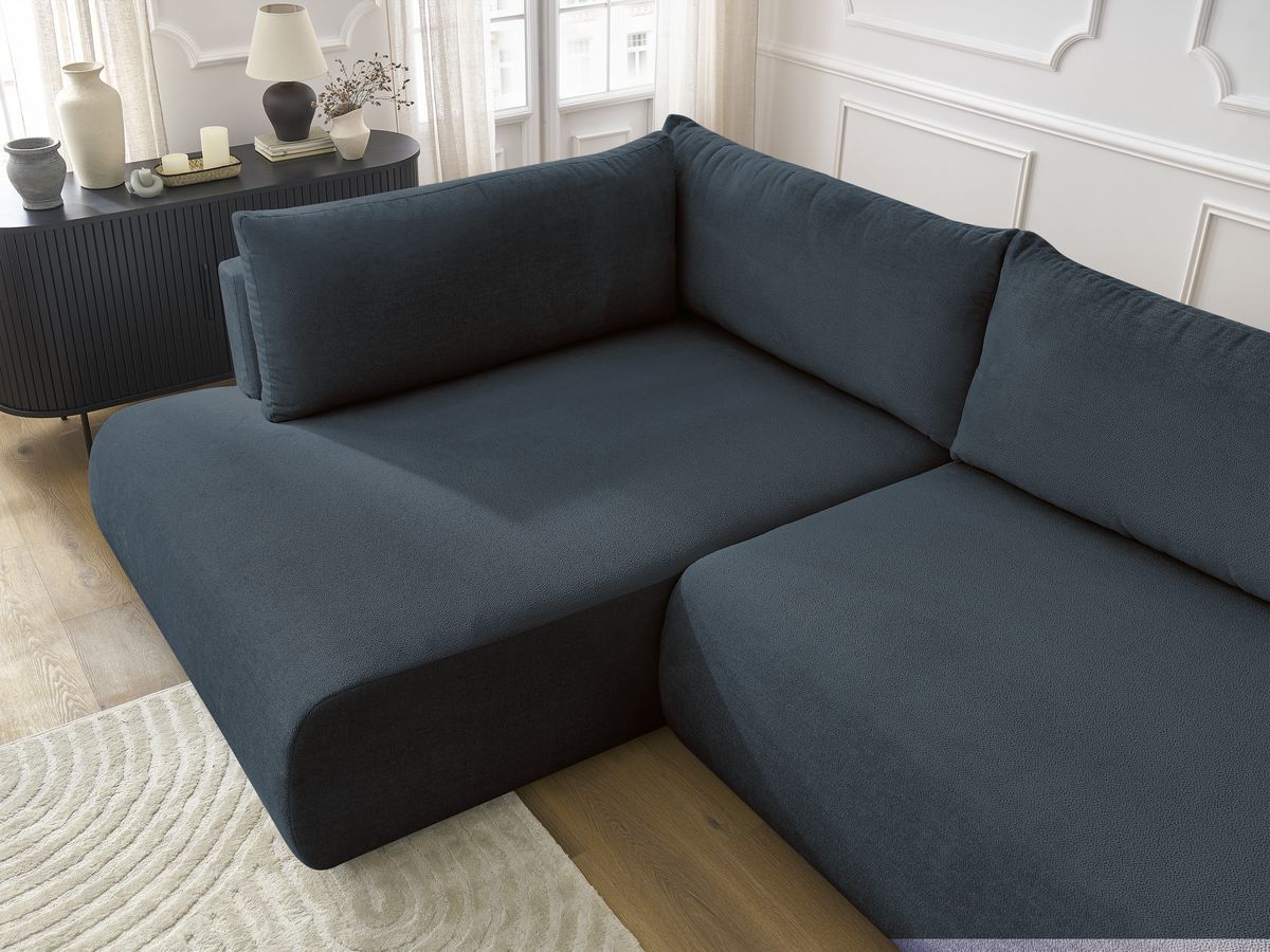 Canapé d'angle L convertible coffre LUCIEN tissu lisse