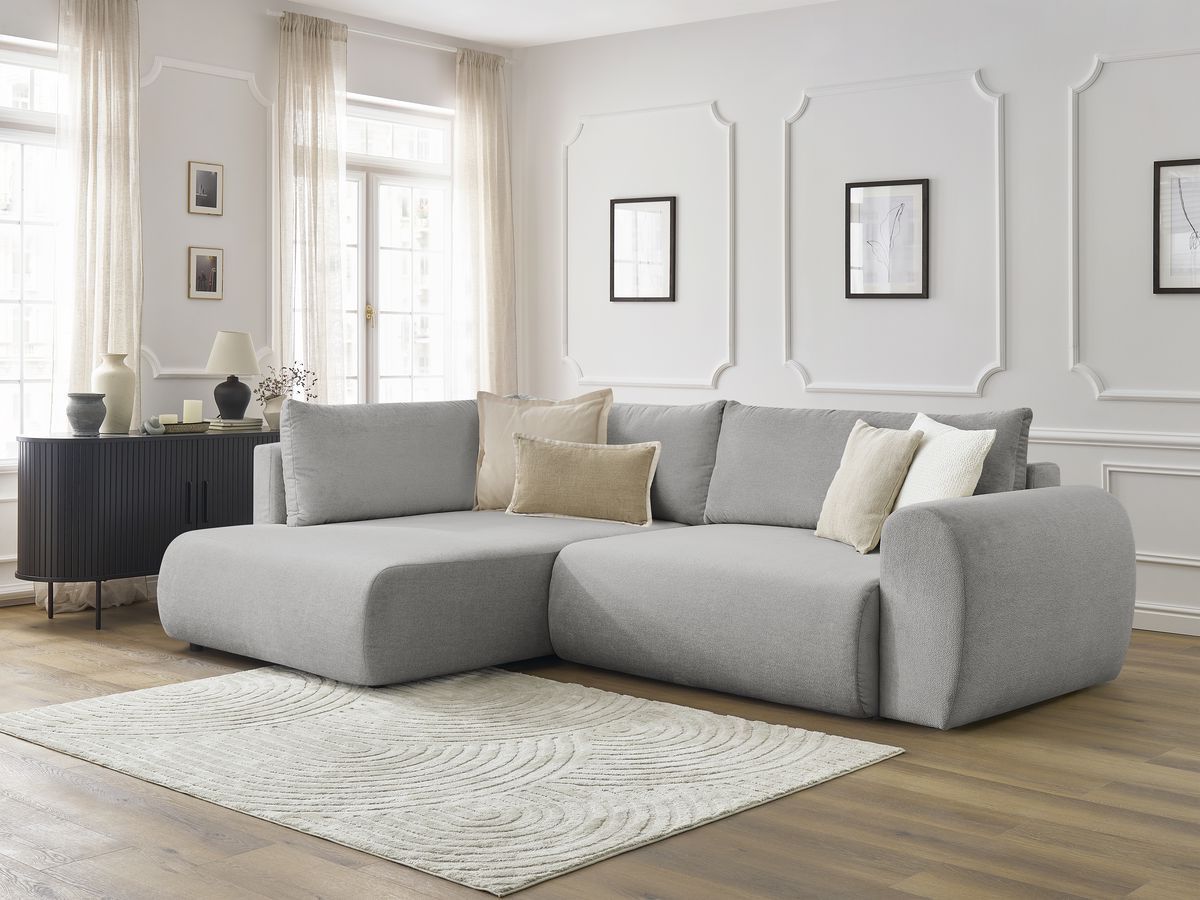 Canapé d'angle L convertible coffre LUCIEN tissu lisse