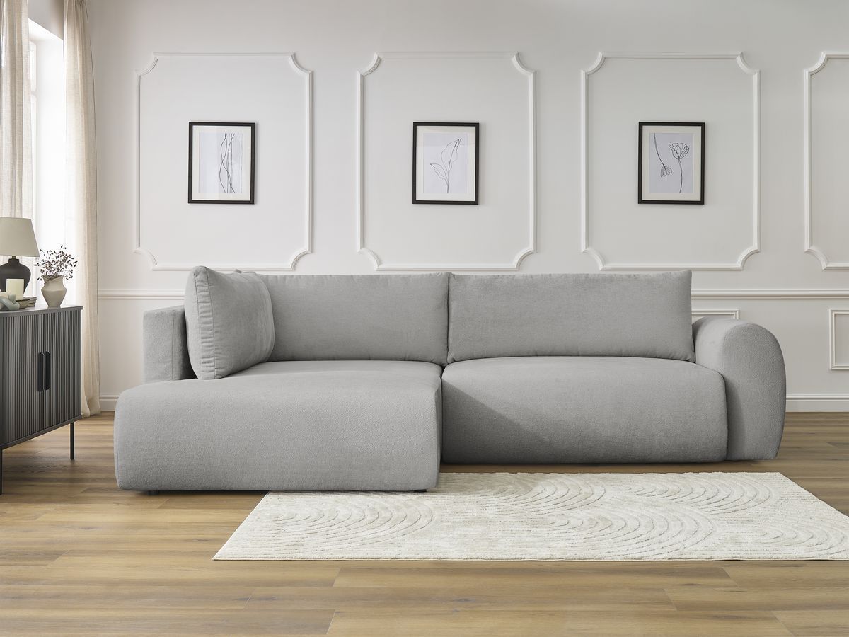 Canapé d'angle L convertible coffre LUCIEN tissu lisse gris clair angle gauche BOBOCHIC 3 places - Vue supplémentaire 3