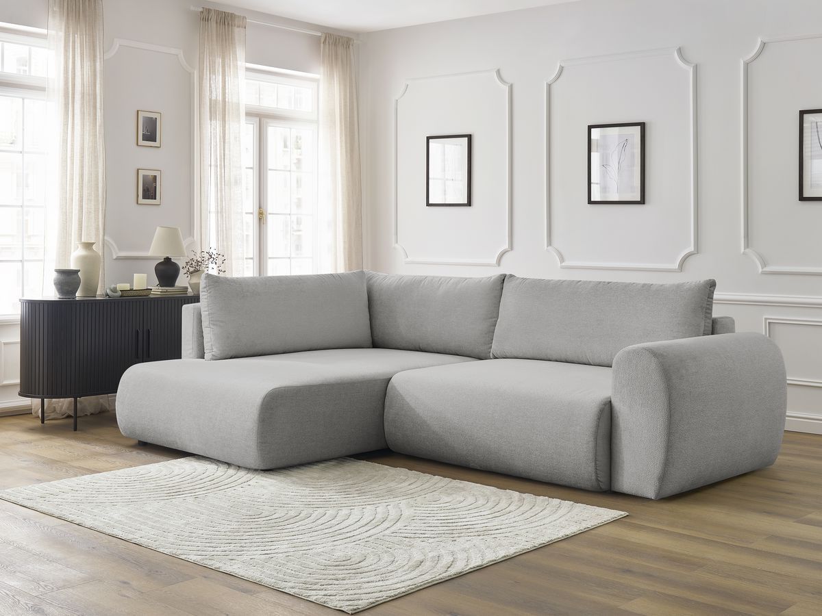 Canapé d'angle L convertible coffre LUCIEN tissu lisse