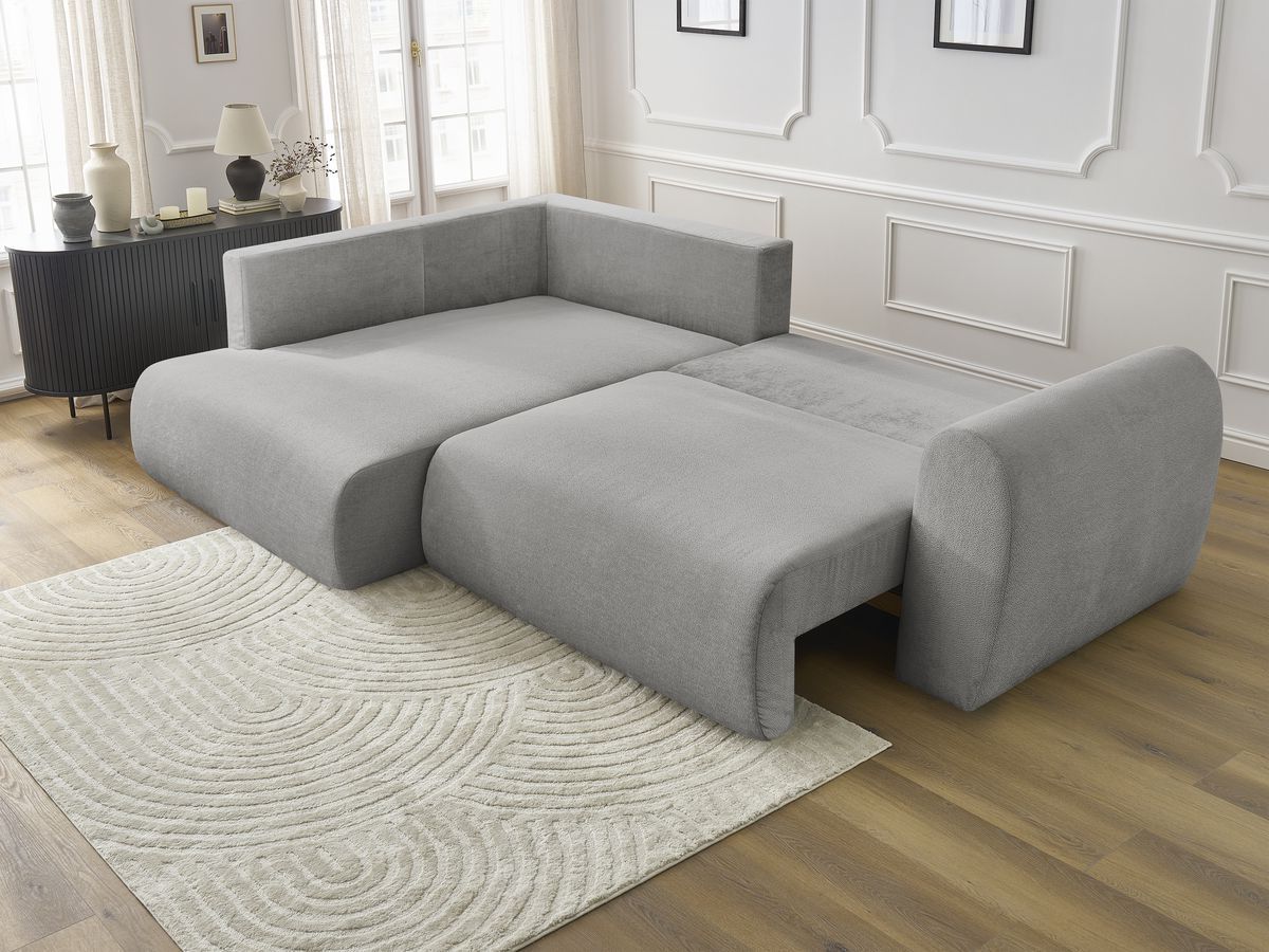 Canapé d'angle L convertible coffre LUCIEN tissu lisse