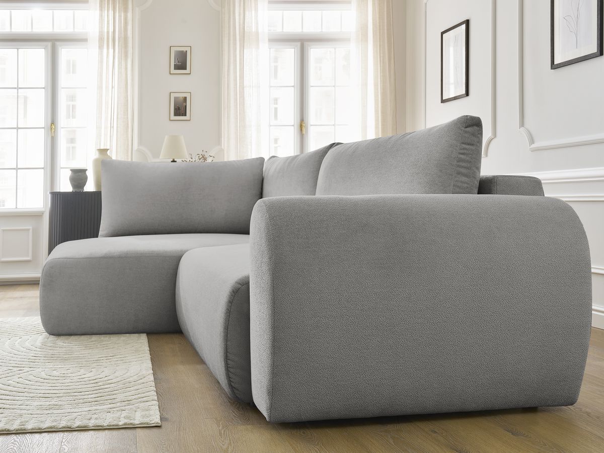 Canapé d'angle L convertible coffre LUCIEN tissu lisse