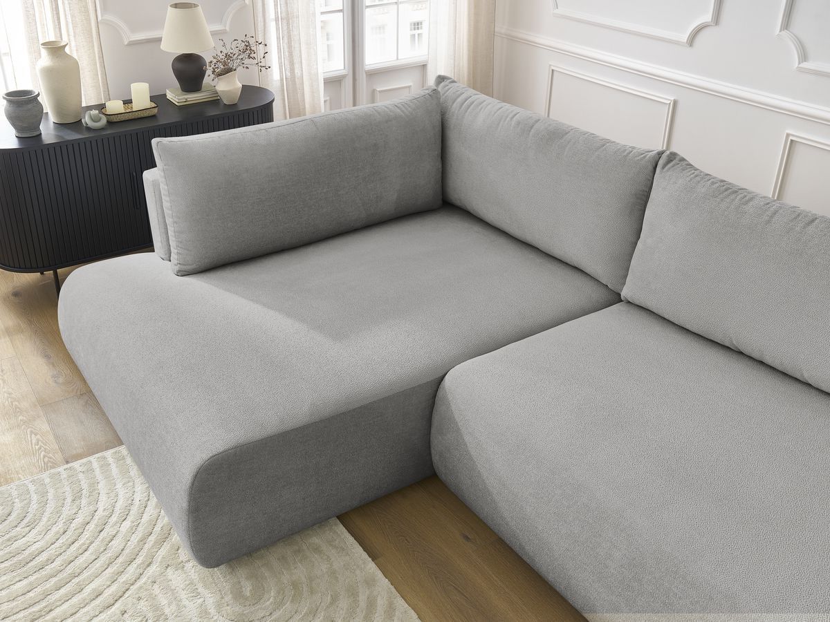 Canapé d'angle L convertible coffre LUCIEN tissu lisse