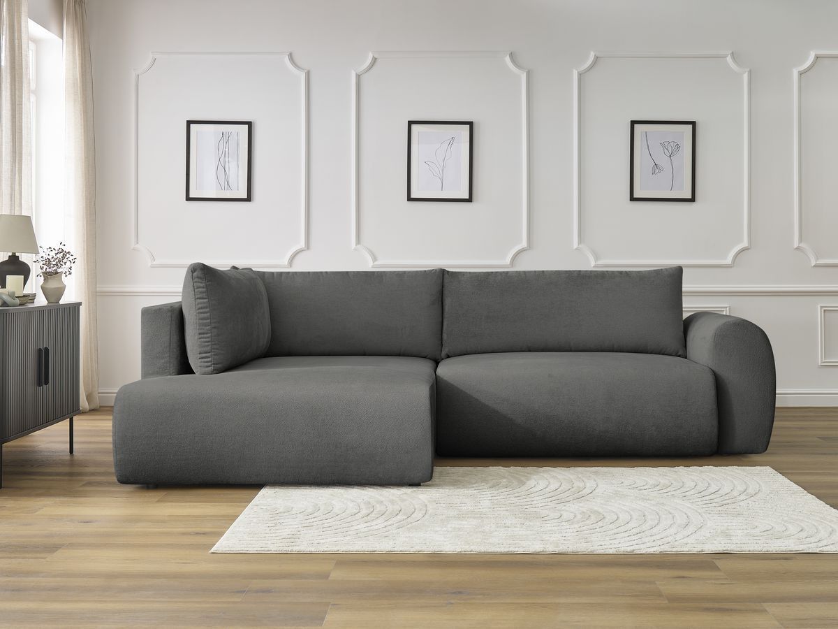 Canapé d'angle L convertible coffre LUCIEN tissu lisse gris foncé angle gauche BOBOCHIC 3 places - Vue supplémentaire 3