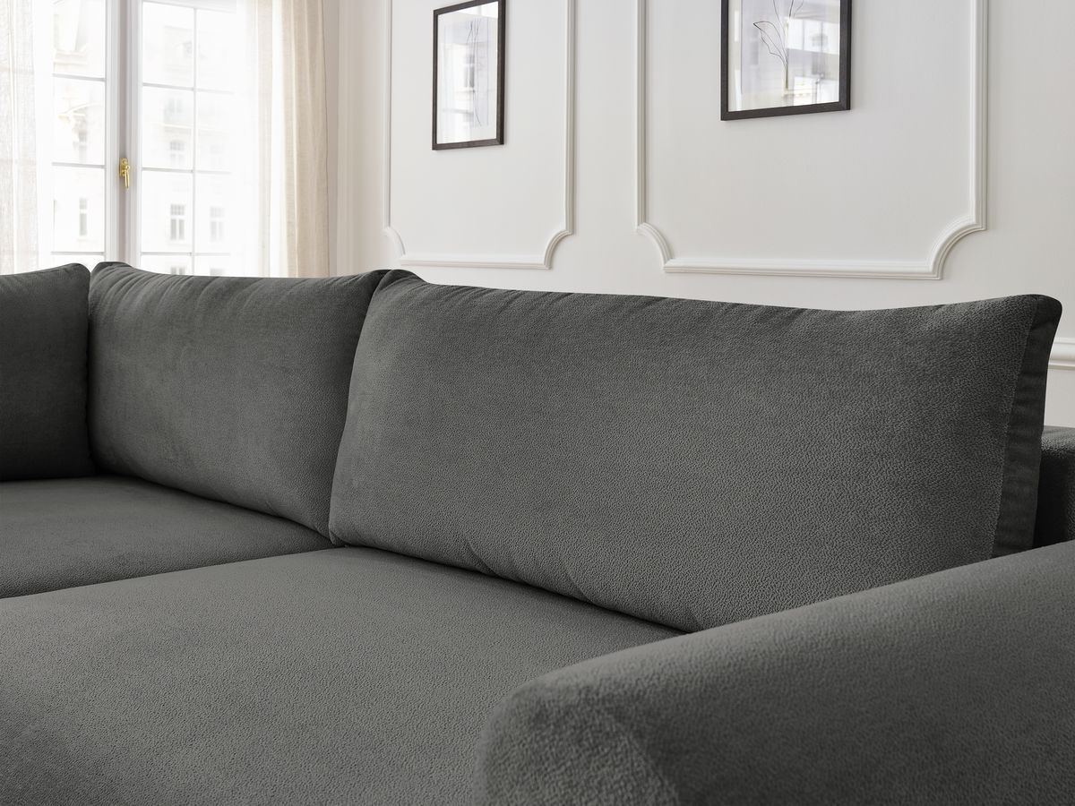 Canapé d'angle L convertible coffre LUCIEN tissu lisse