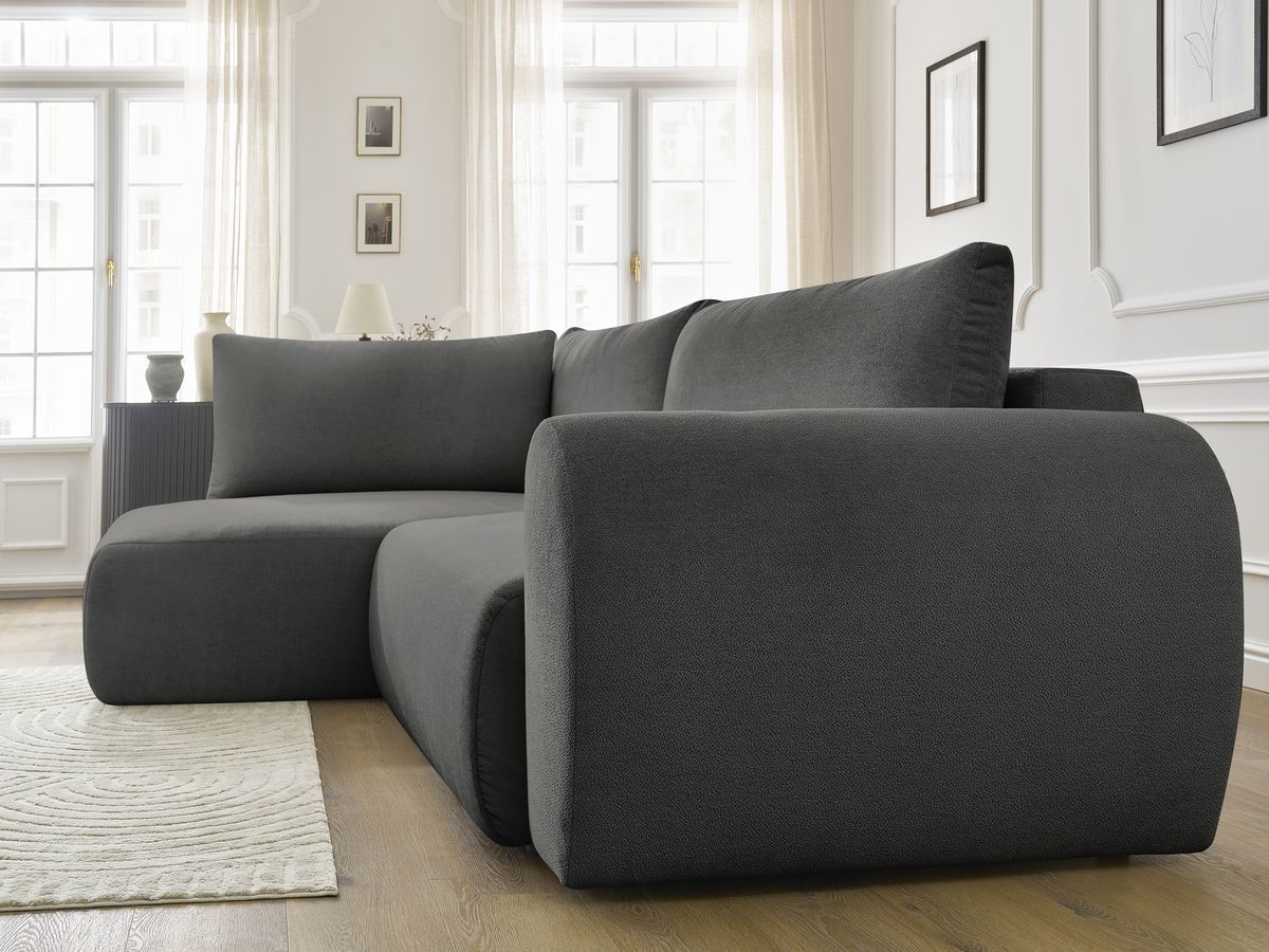 Canapé d'angle L convertible coffre LUCIEN tissu lisse