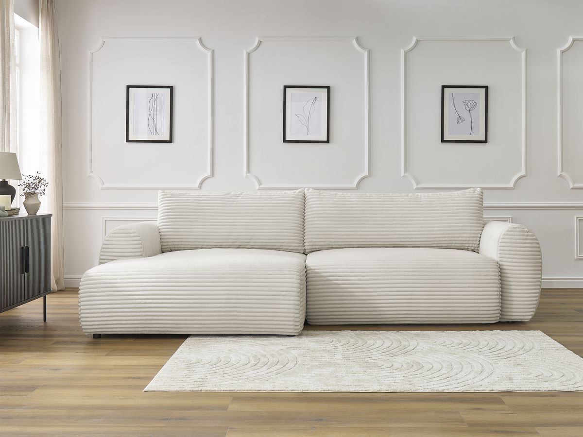 Canapé d'angle convertible coffre LUCIEN gros côtelé doux beige angle gauche BOBOCHIC 4 places - Vue supplémentaire 3