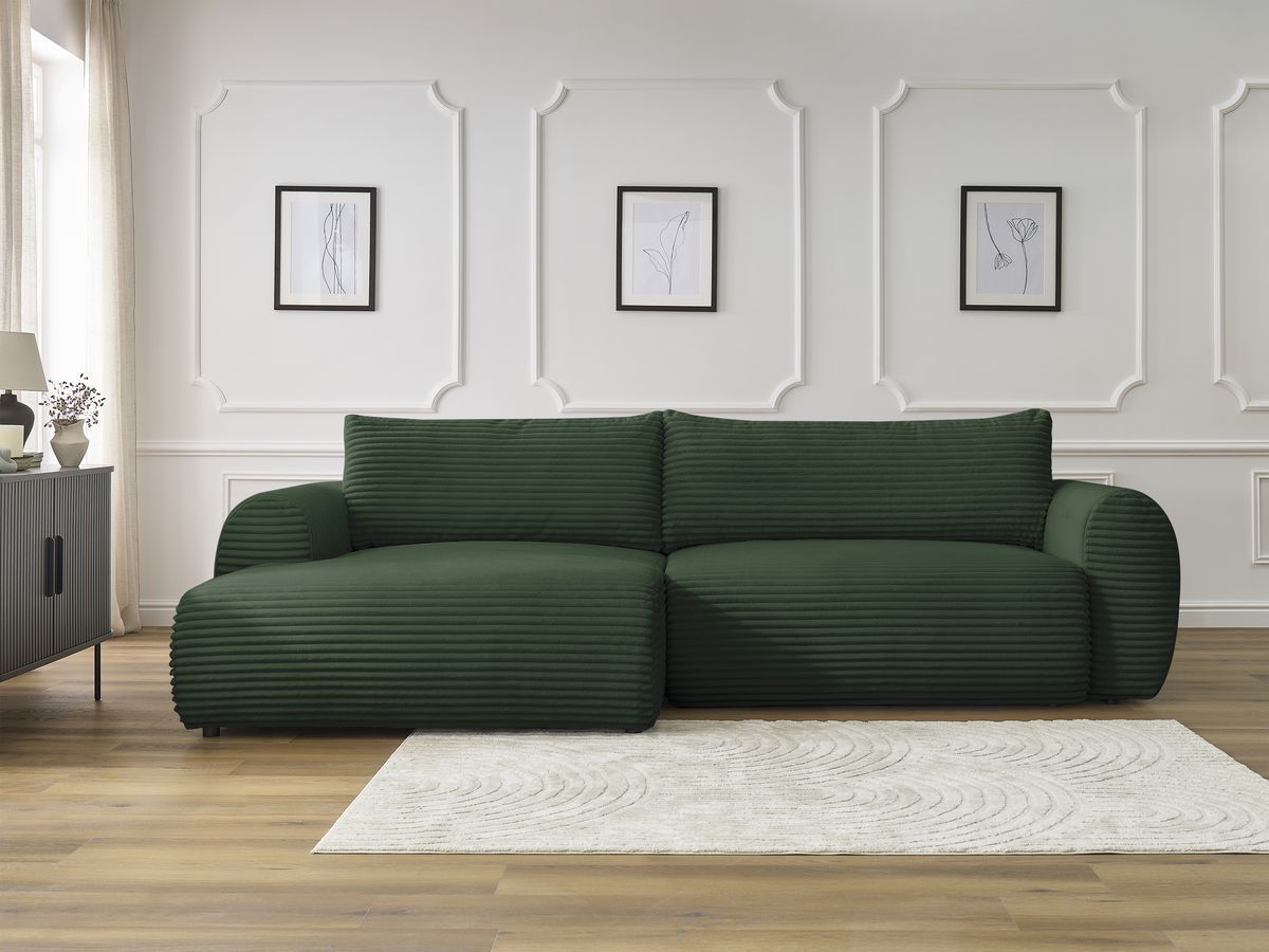 Canapé d'angle convertible coffre LUCIEN gros côtelé doux vert angle gauche BOBOCHIC 4 places - Vue supplémentaire 3