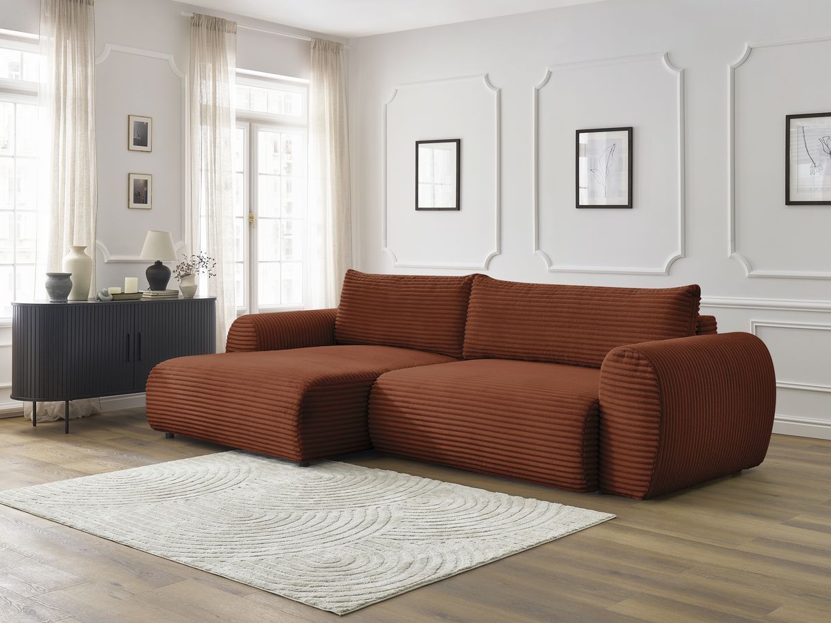 Canapé d'angle convertible coffre LUCIEN gros côtelé doux