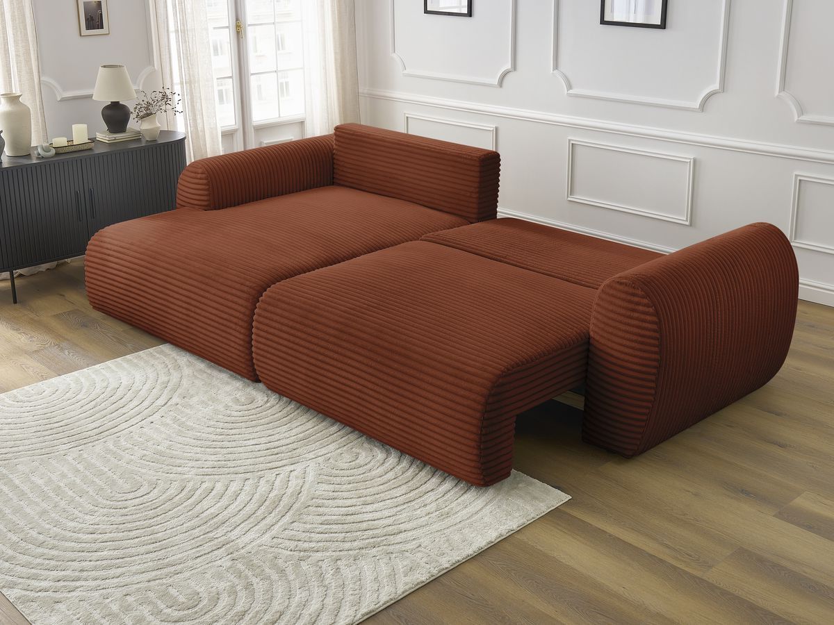 Canapé d'angle convertible coffre LUCIEN gros côtelé doux