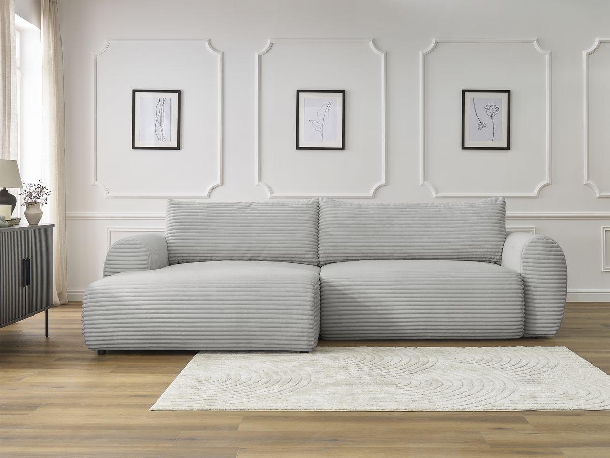 Canapé d'angle convertible coffre LUCIEN gros côtelé doux gris clair angle gauche BOBOCHIC 4 places - Vue supplémentaire 3