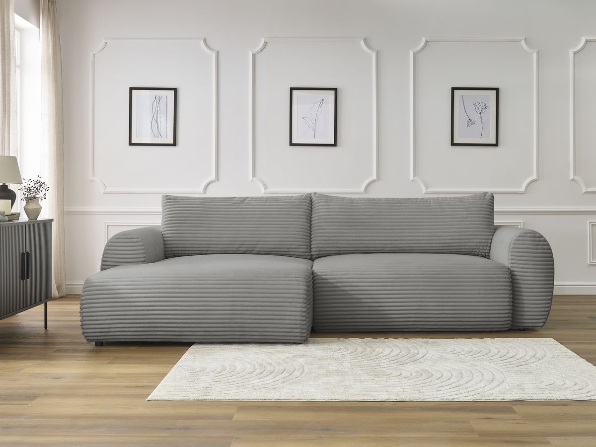 Canapé d'angle convertible coffre LUCIEN gros côtelé doux gris foncé angle gauche BOBOCHIC 4 places - Vue supplémentaire 3