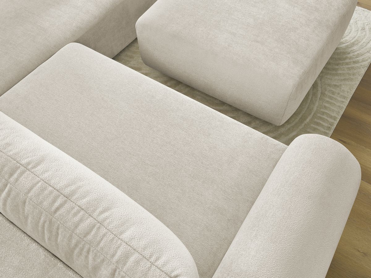 Canapé d'angle L convertible coffre LUCIEN tissu lisse avec pouf