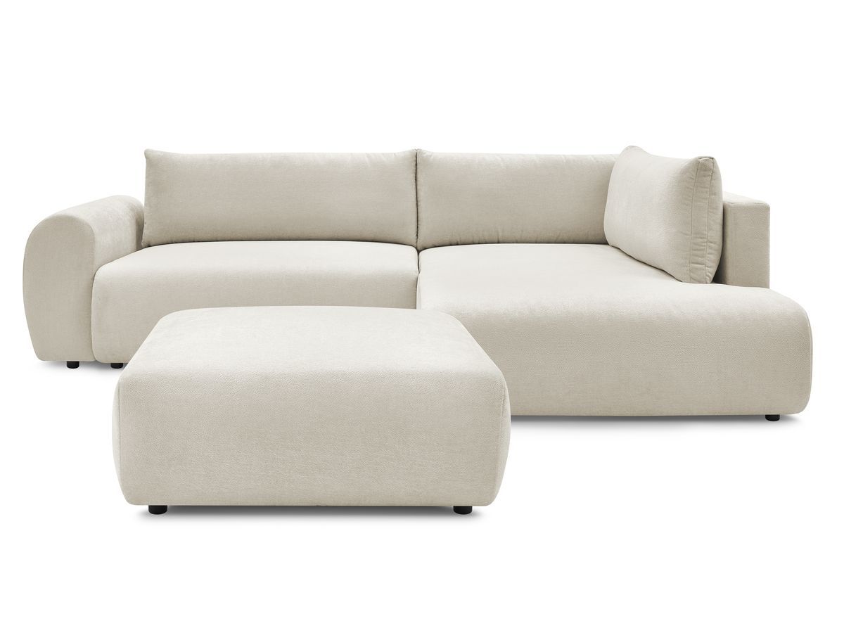 Canapé d'angle L convertible coffre LUCIEN tissu lisse avec pouf