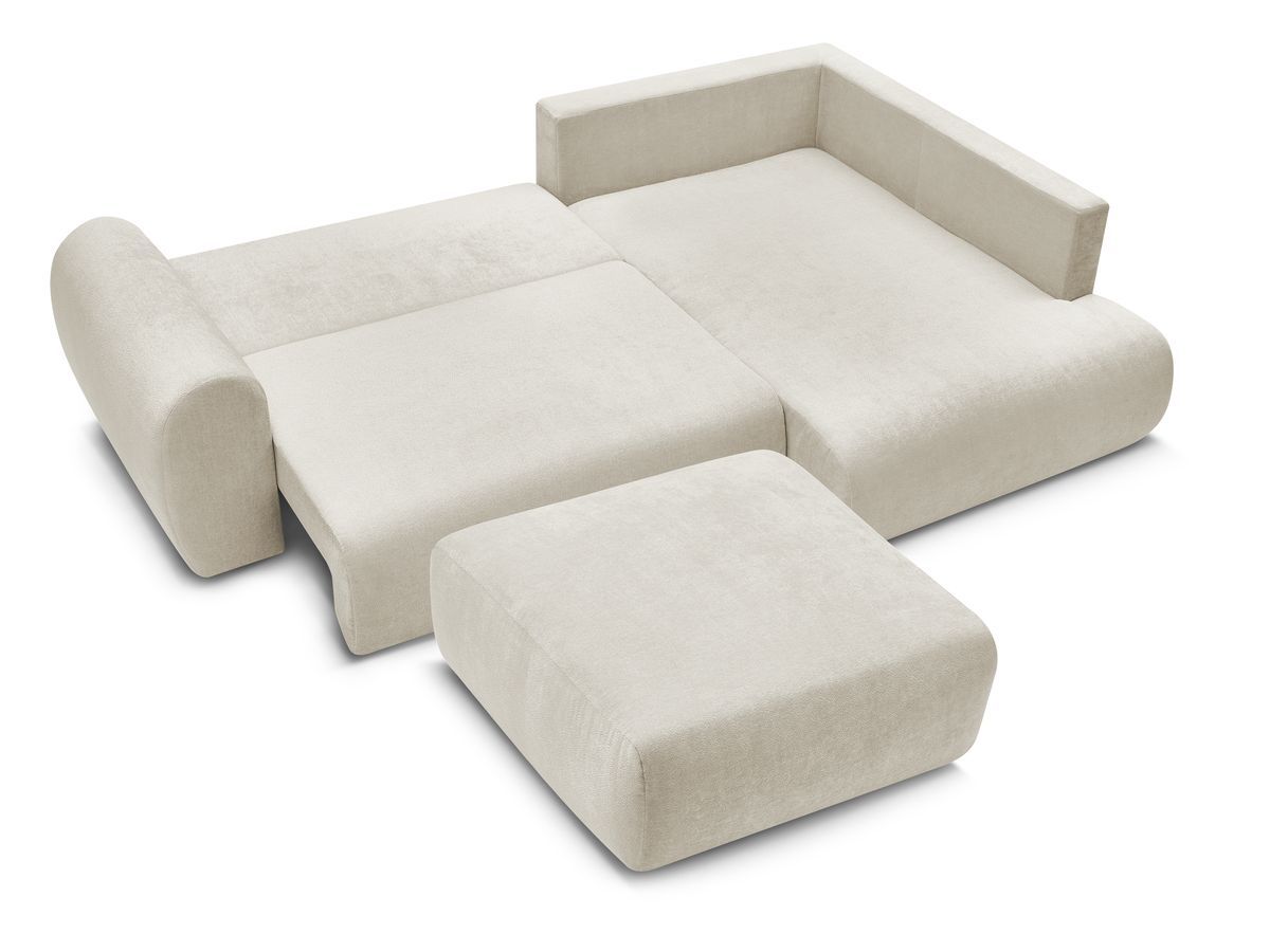 Canapé d'angle L convertible coffre LUCIEN tissu lisse avec pouf