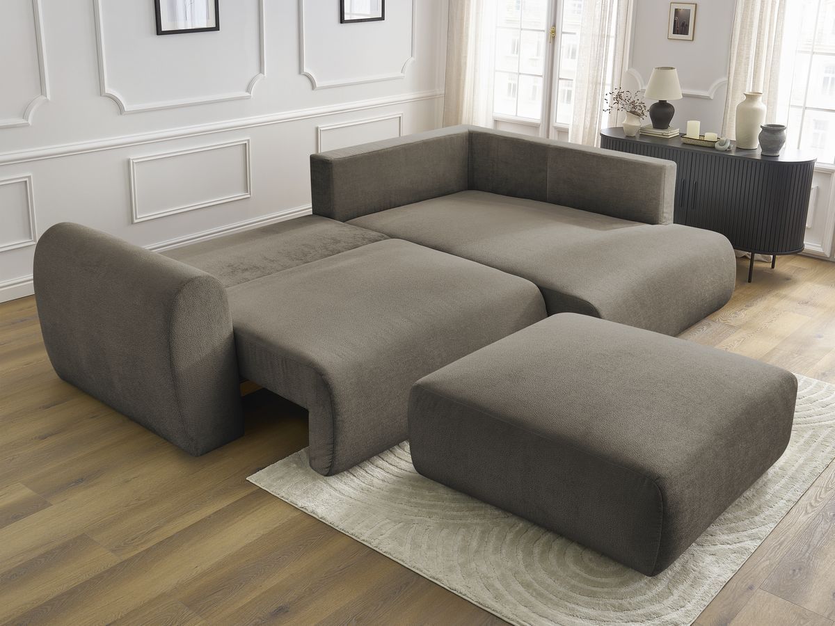 Canapé d'angle fixe EVEREST tissu chiné - Orange - Angle droit - 10 coussins