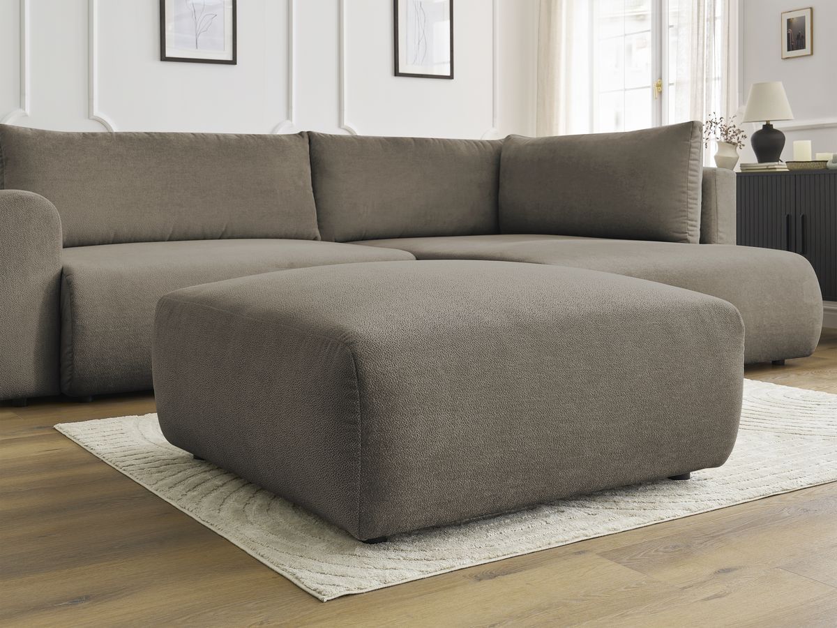 Canapé d'angle fixe EVEREST tissu chiné - Orange - Angle droit - 10 coussins