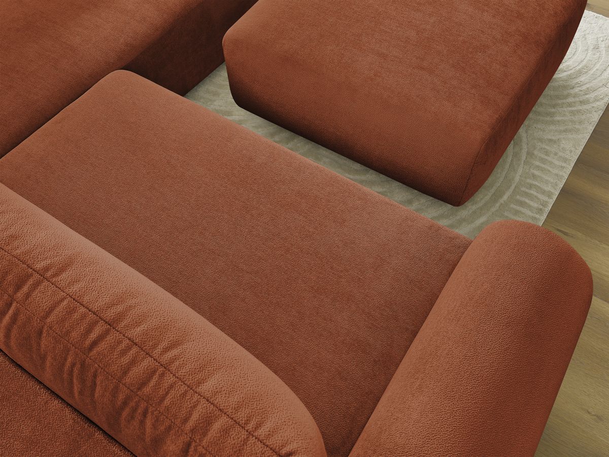 Canapé d'angle L convertible coffre LUCIEN tissu lisse avec pouf