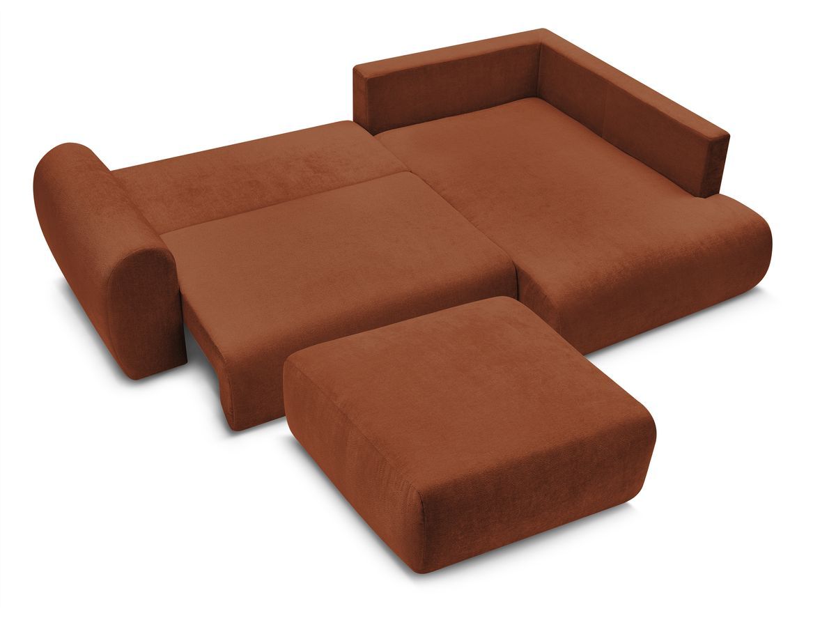 Canapé d'angle L convertible coffre LUCIEN tissu lisse avec pouf