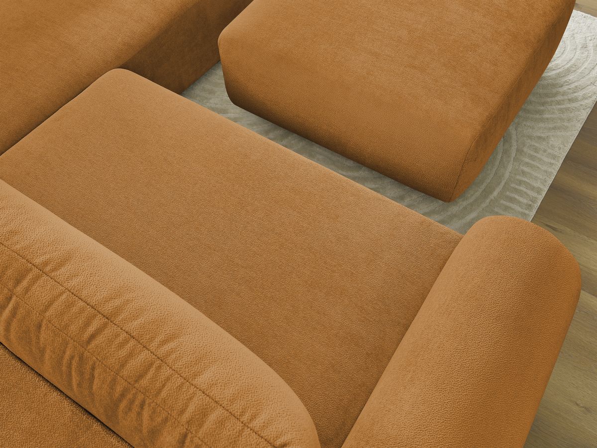 Canapé d'angle L convertible coffre LUCIEN tissu lisse avec pouf