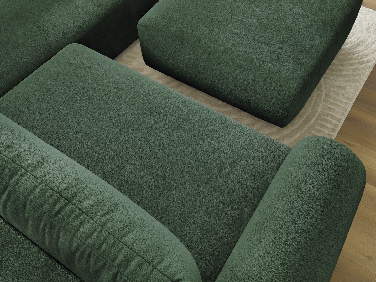 Canapé d'angle L convertible coffre LUCIEN tissu lisse avec pouf