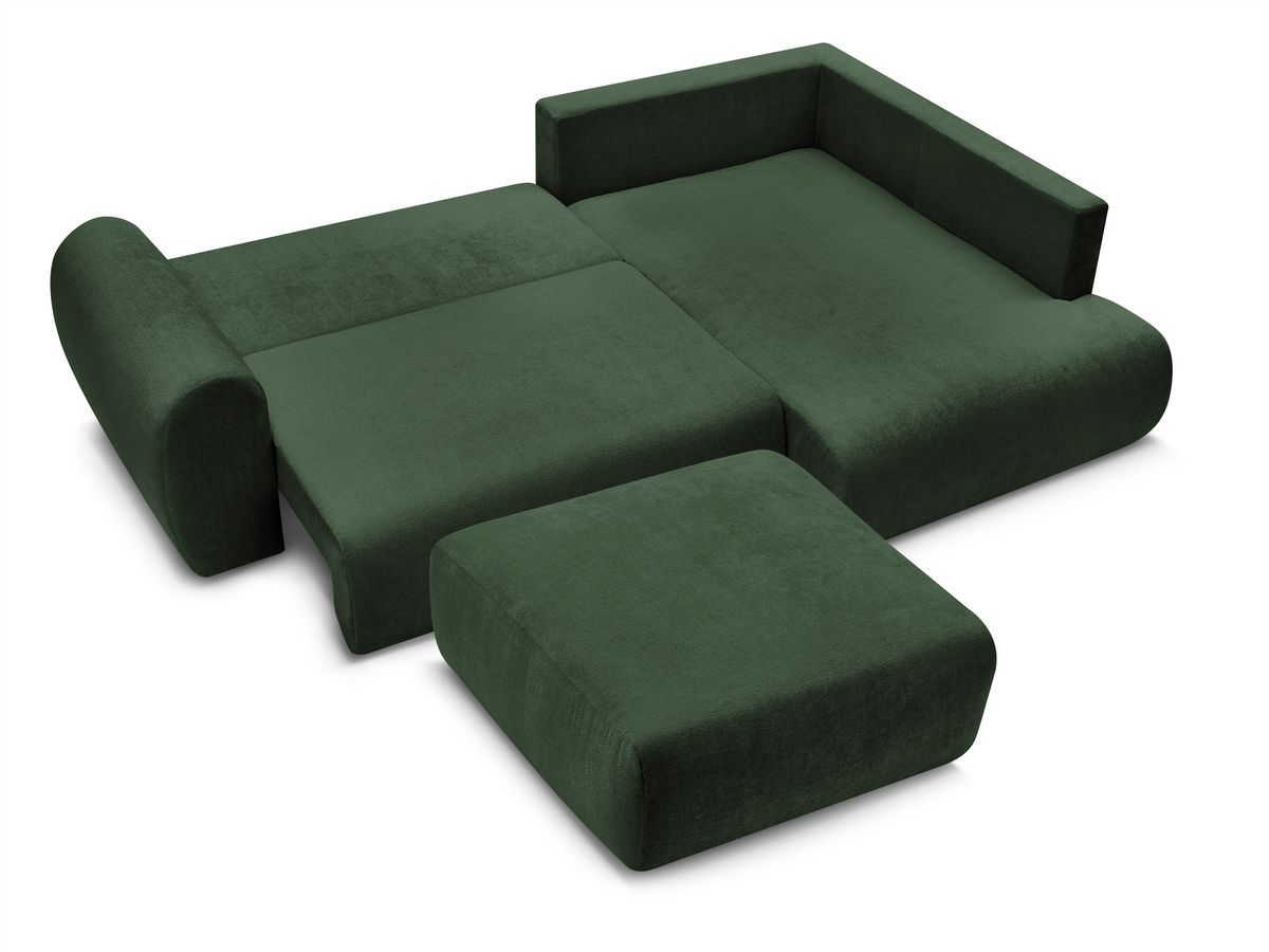 Canapé d'angle L convertible coffre LUCIEN tissu lisse avec pouf