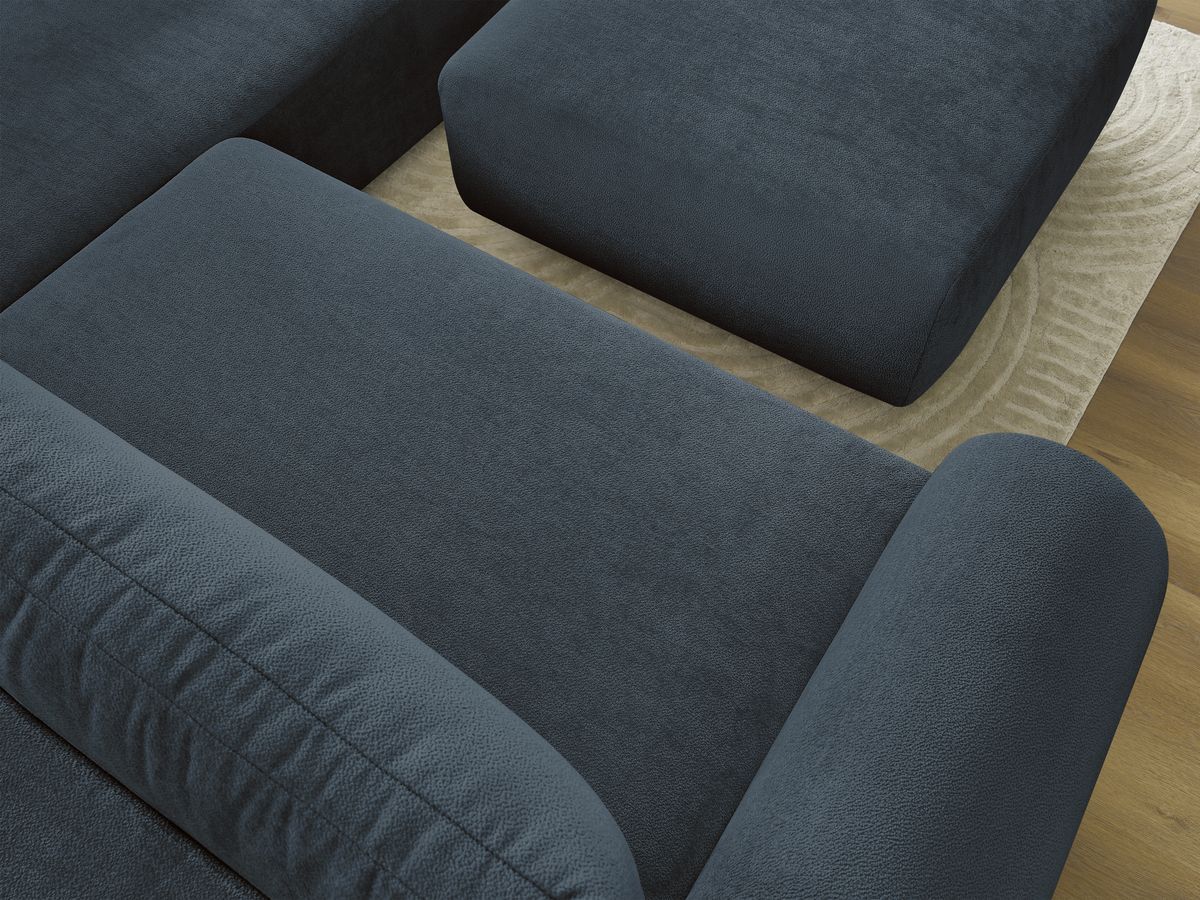 Canapé d'angle L convertible coffre LUCIEN tissu lisse avec pouf