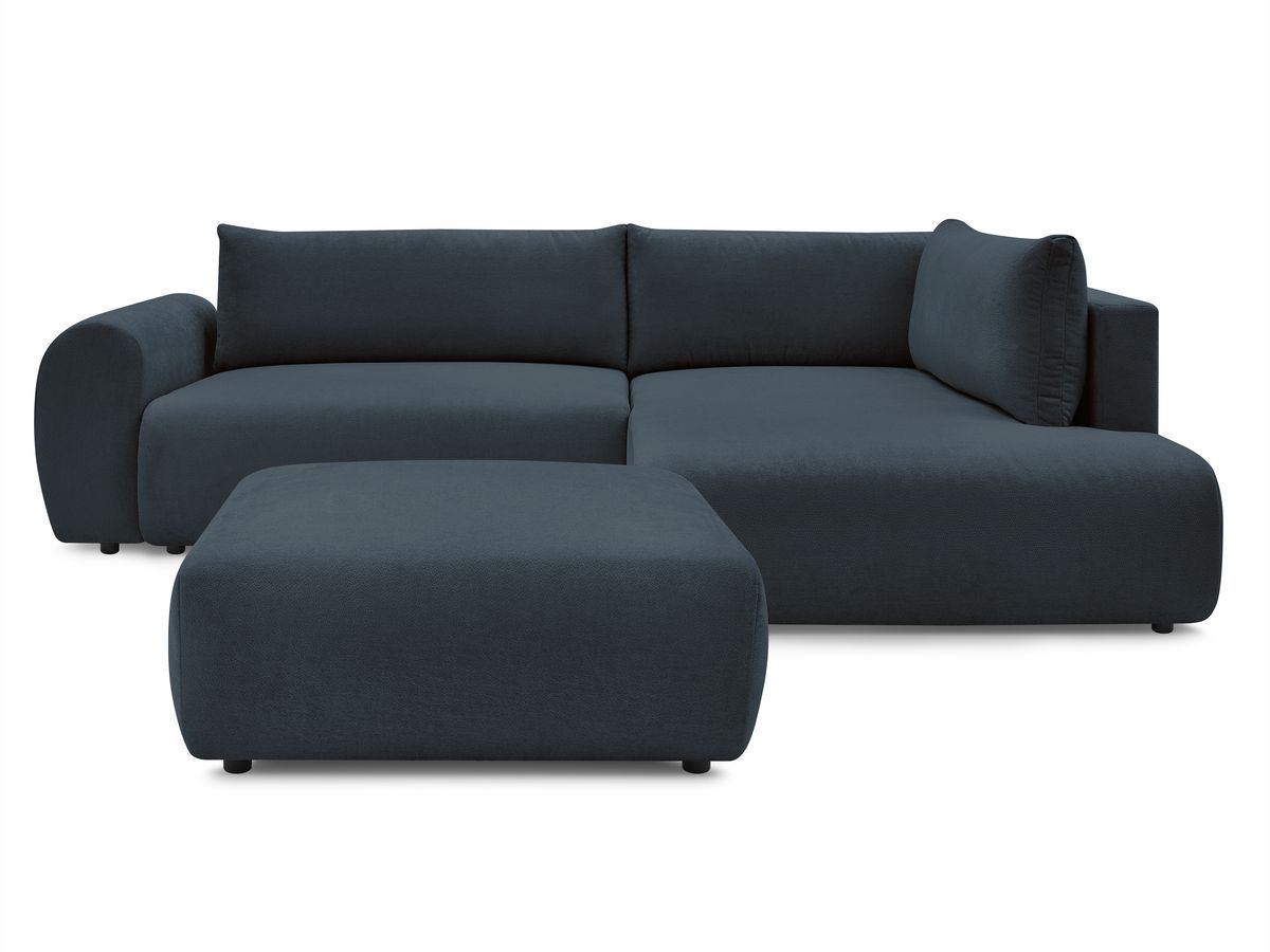 Canapé d'angle L convertible coffre LUCIEN tissu lisse avec pouf