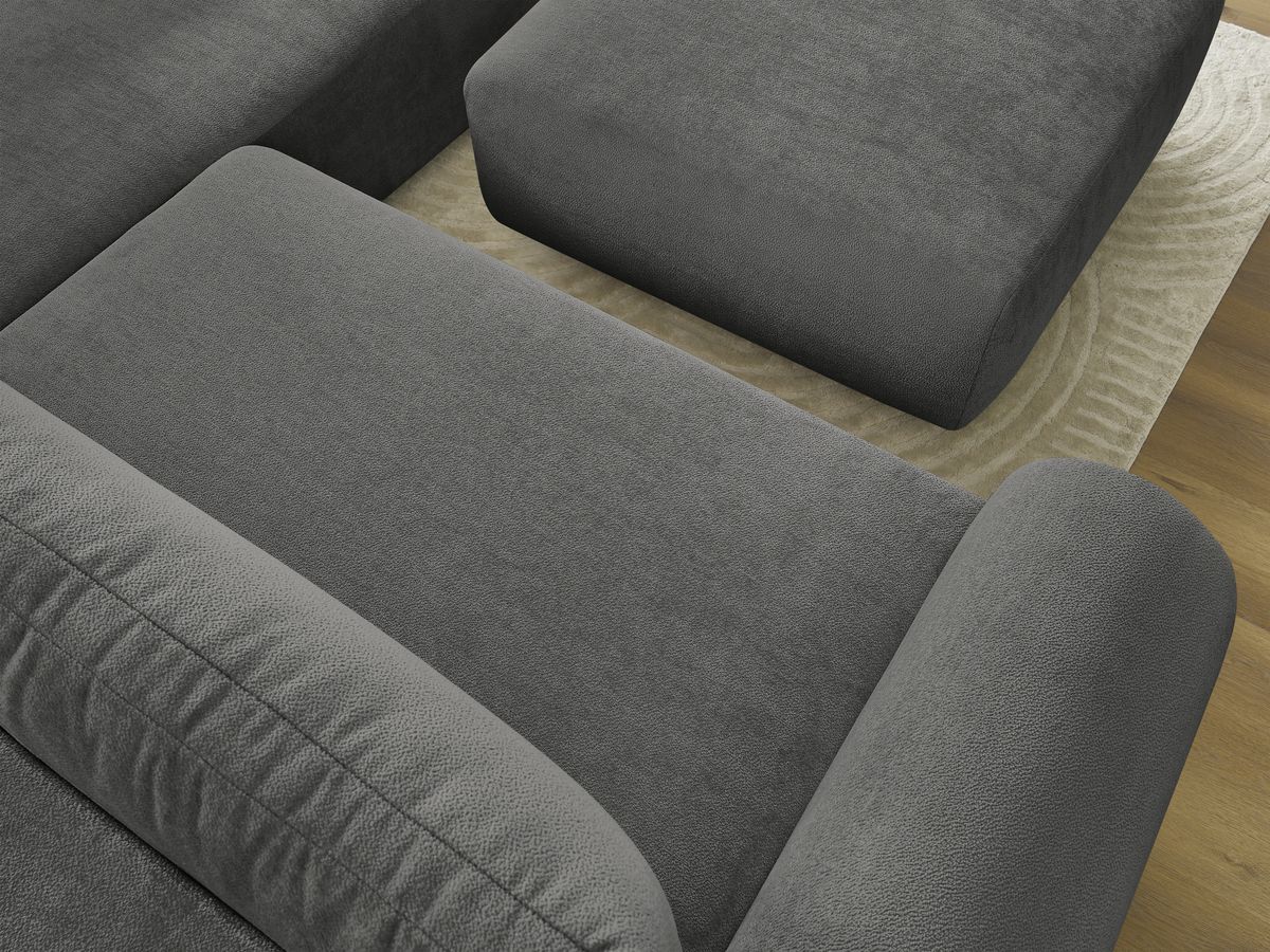Canapé d'angle L convertible coffre LUCIEN tissu lisse avec pouf