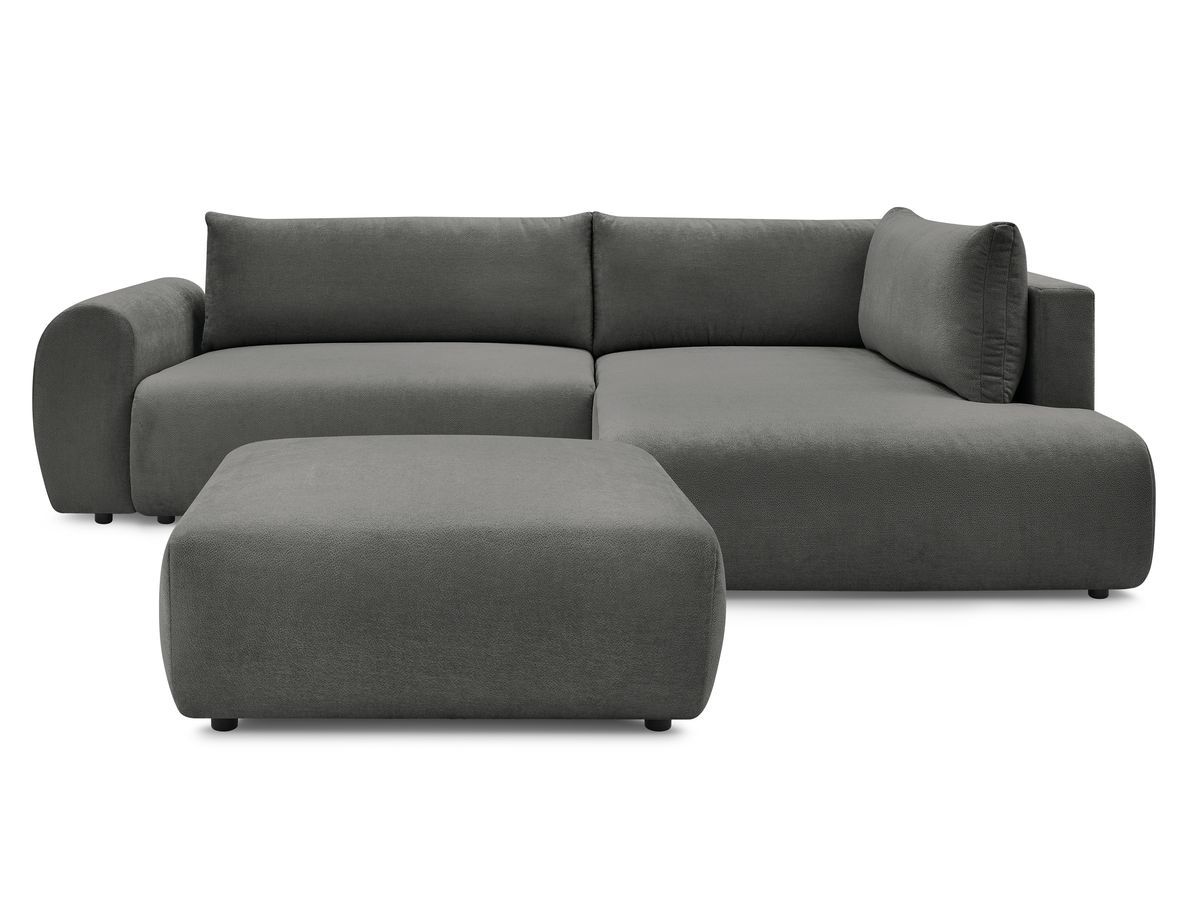 Canapé d'angle L convertible coffre LUCIEN tissu lisse avec pouf