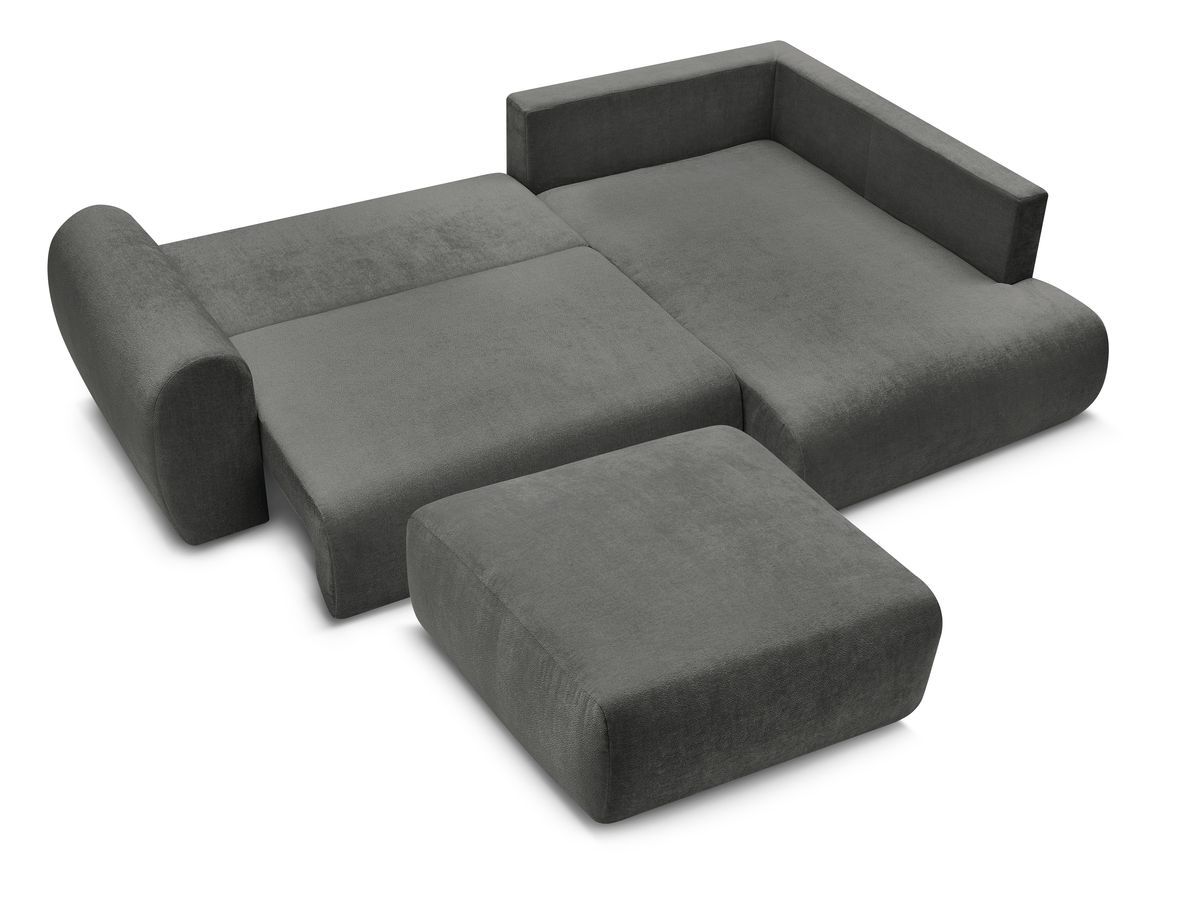 Canapé d'angle L convertible coffre LUCIEN tissu lisse avec pouf