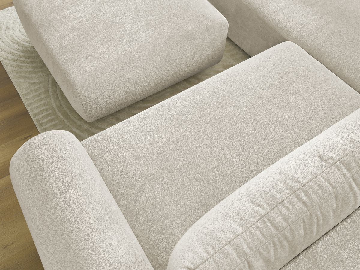 Canapé d'angle L convertible coffre LUCIEN tissu lisse avec pouf
