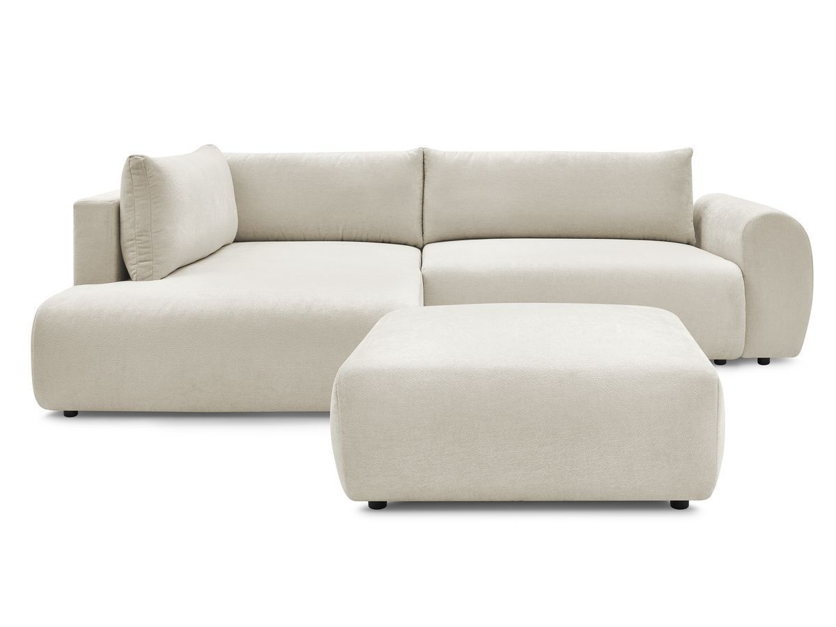 Canapé d'angle L convertible coffre LUCIEN tissu lisse avec pouf