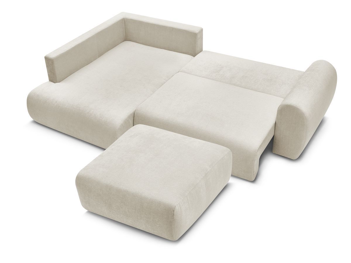 Canapé d'angle L convertible coffre LUCIEN tissu lisse avec pouf