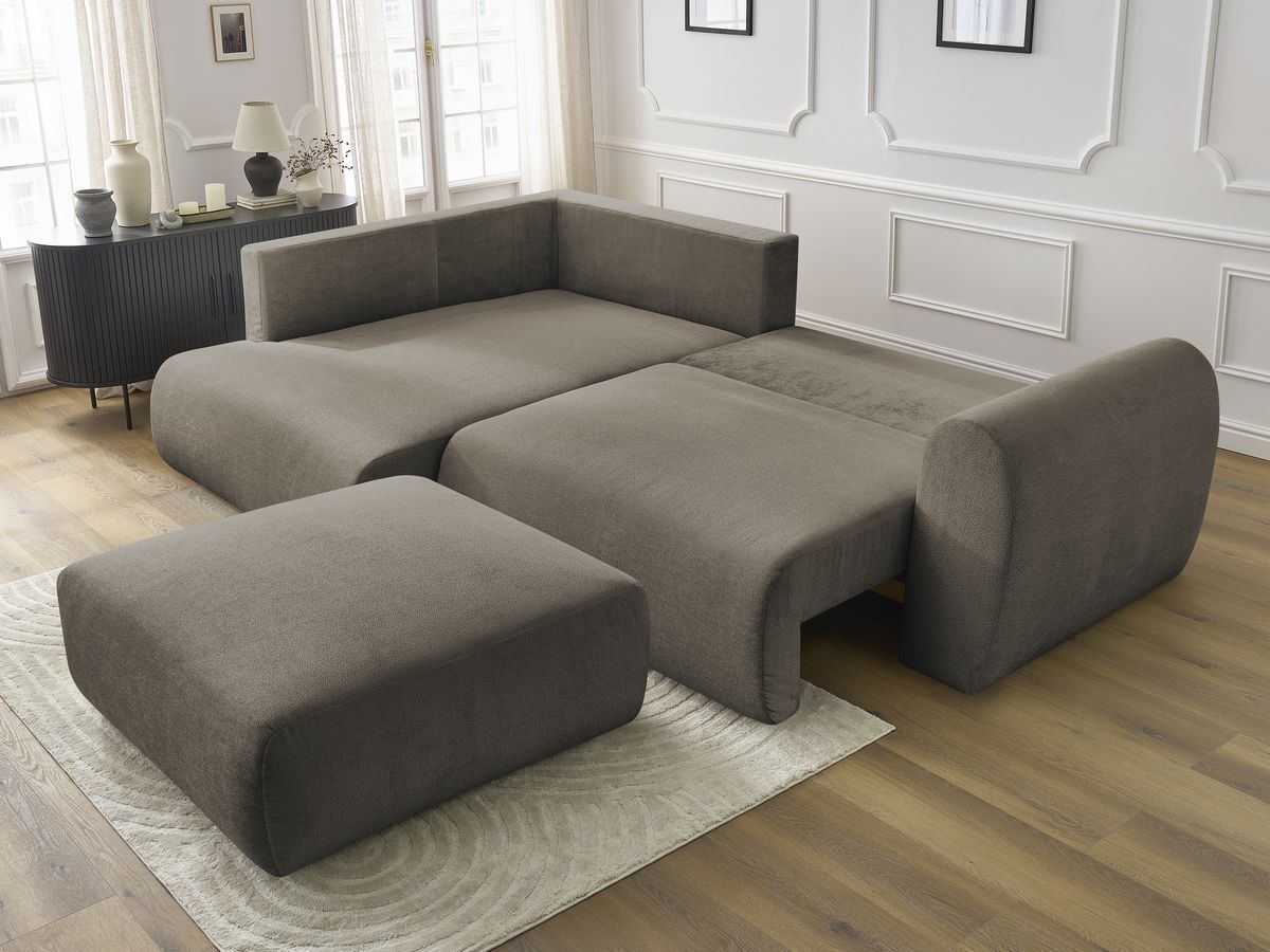 Canapé d'angle fixe EVEREST tissu chiné - Orange - Angle droit - 10 coussins
