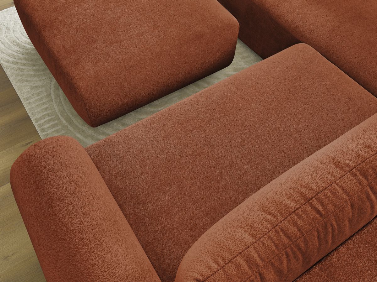 Canapé d'angle L convertible coffre LUCIEN tissu lisse avec pouf