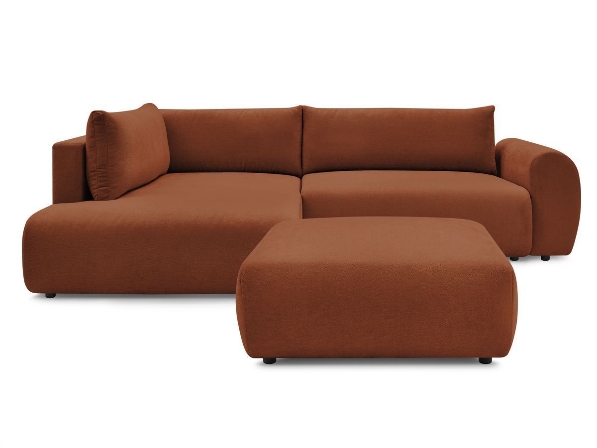 Canapé d'angle L convertible coffre LUCIEN tissu lisse avec pouf