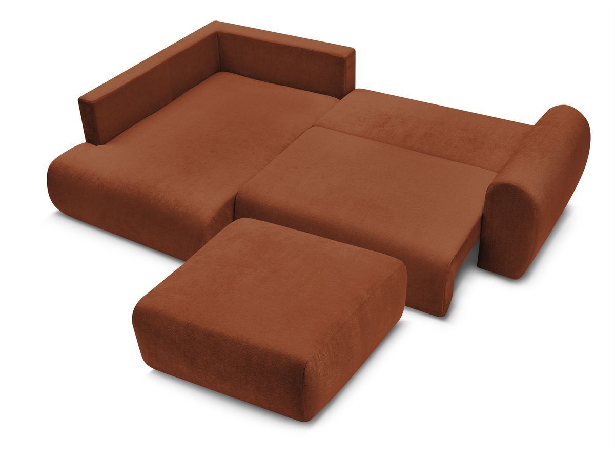 Canapé d'angle L convertible coffre LUCIEN tissu lisse avec pouf