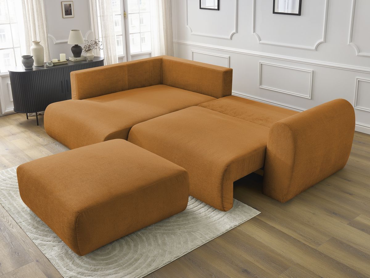 Canapé d'angle fixe EVEREST tissu chiné - Orange - Angle droit - 10 coussins