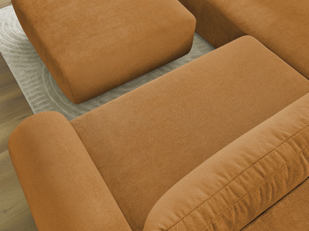Canapé d'angle fixe EVEREST tissu chiné - Orange - Angle droit - 10 coussins
