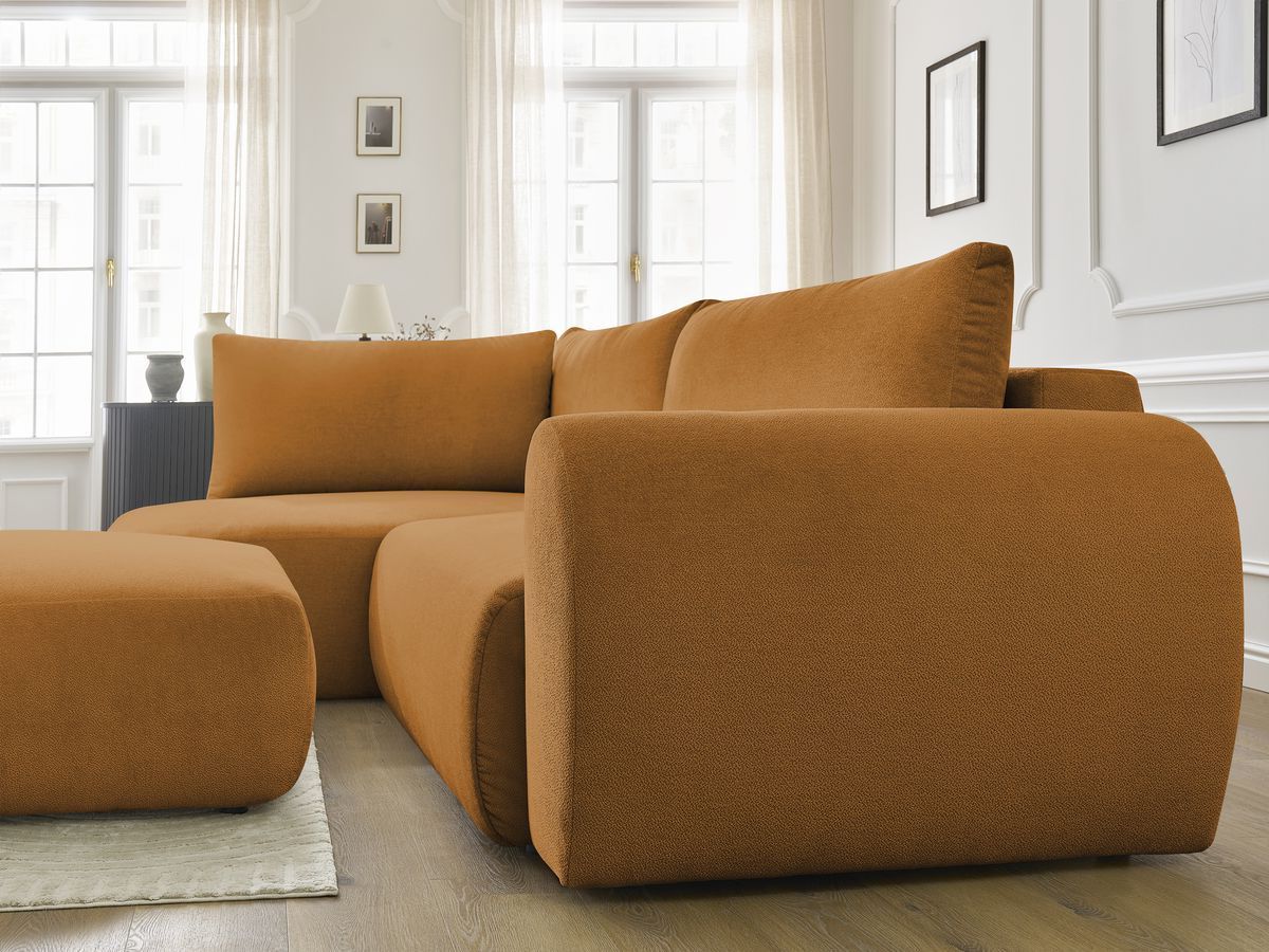 Canapé d'angle fixe EVEREST tissu chiné - Orange - Angle droit - 10 coussins
